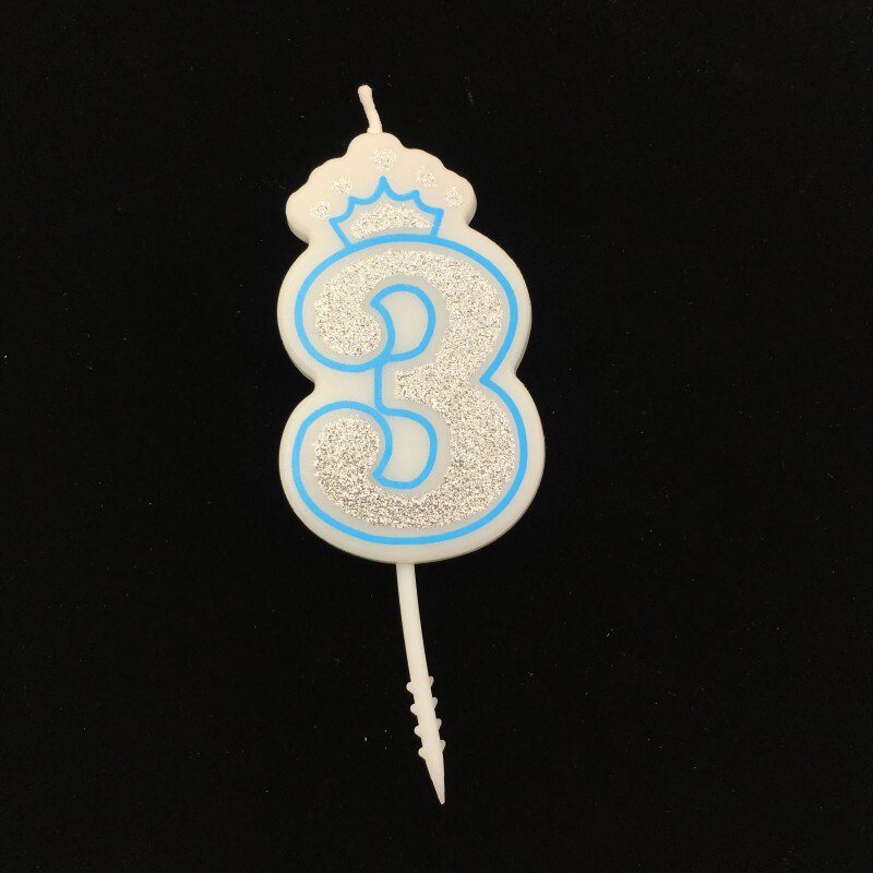 Bougie couleur argent chiffres brillant 0 à 9 ans pour gâteau joyeux anniversaire, couronne en forme de couronne pour mariage et fête pour enfants et adultes: Blue 3