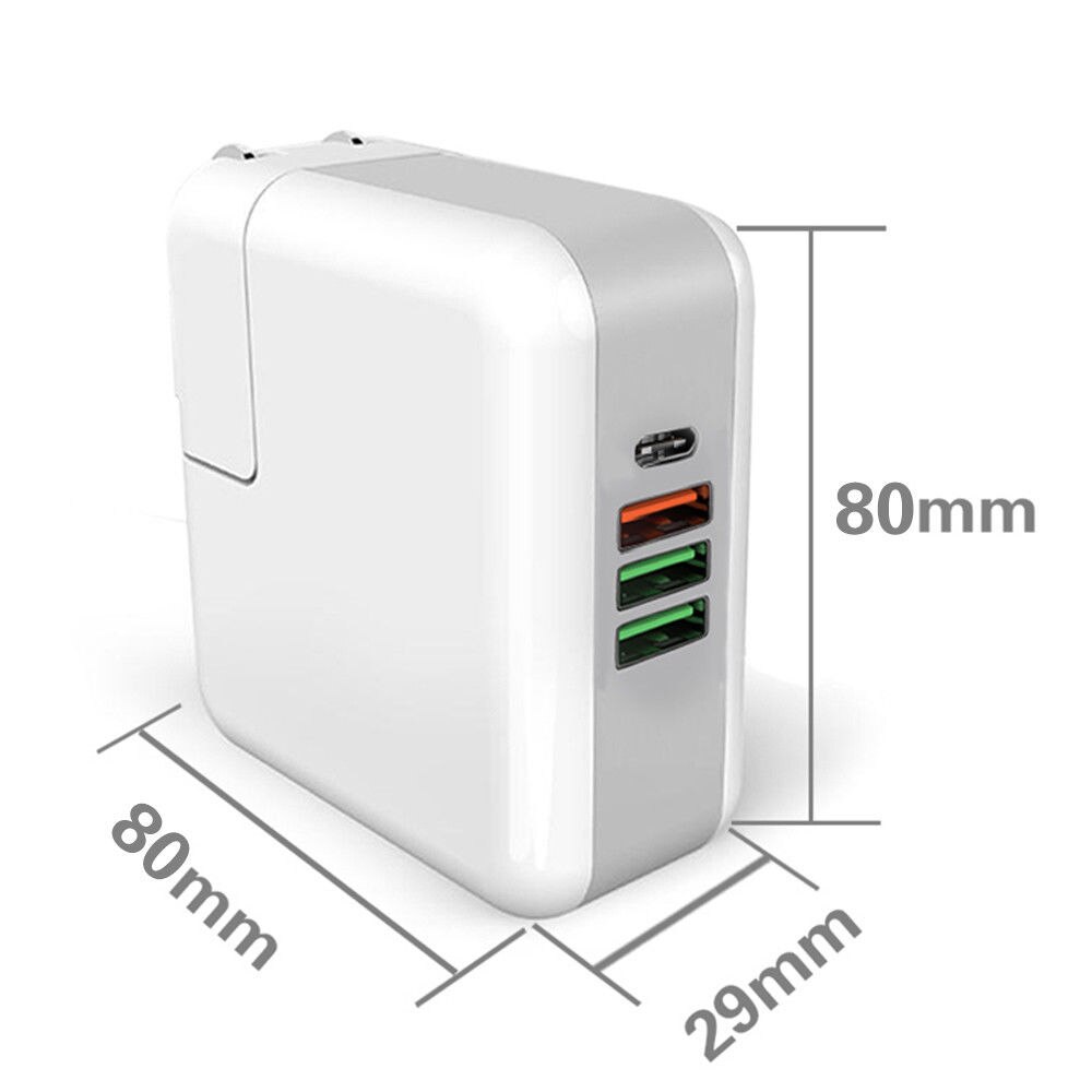 3-Port USB Wall Charger - QC 3.0 PD Fast Charge - 100-240V Power Adapter for iPhone, iPad