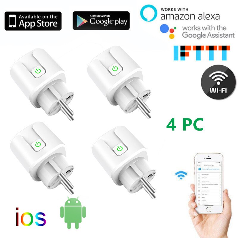 16A EU Smart Home Wifi Power Plug With Monitor Smart Home Wifi Wireless Socket Works With Alexa Google Home Tuya App For HomeKit: 4 PC
