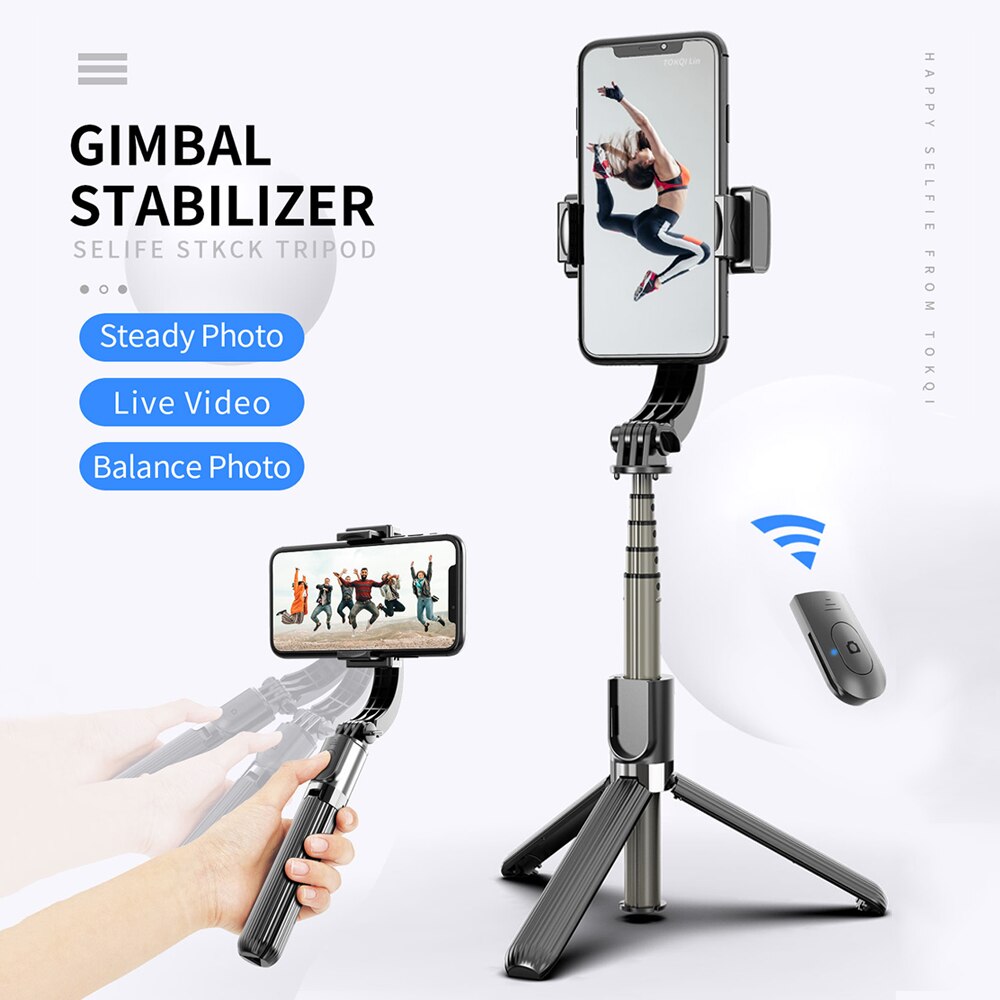 Puhelimen vakaaja kädessä pidettävä gimbal-vakain tärinänvaimennus selfie stick video live bluetooth selfie stick jalusta android ios