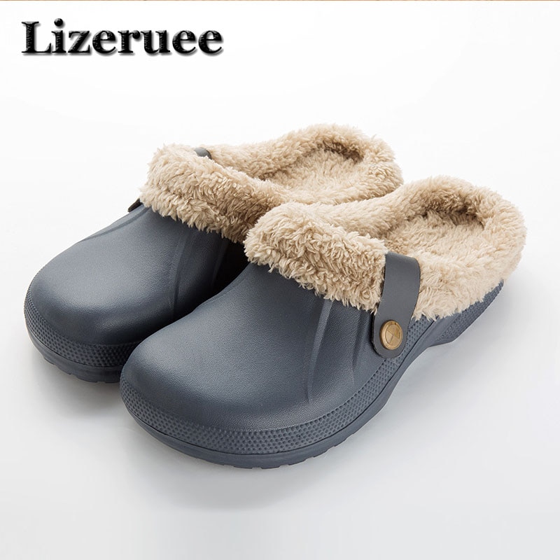 Winter Warm Slippers Mannen Indoor Schoenen Katoen Pantoffels Casual Crocus Klompen Met Bont Fleece Voering Huis Vloer Slippers KS250