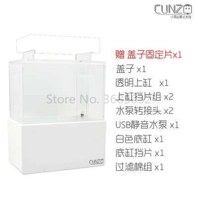 Mini Plastic Aquarium Draagbare Desktop Aquaponic Aquarium Betta Vis Kom Met Water Filtratie Led & Stille Luchtpomp Voor decor: white without lamp