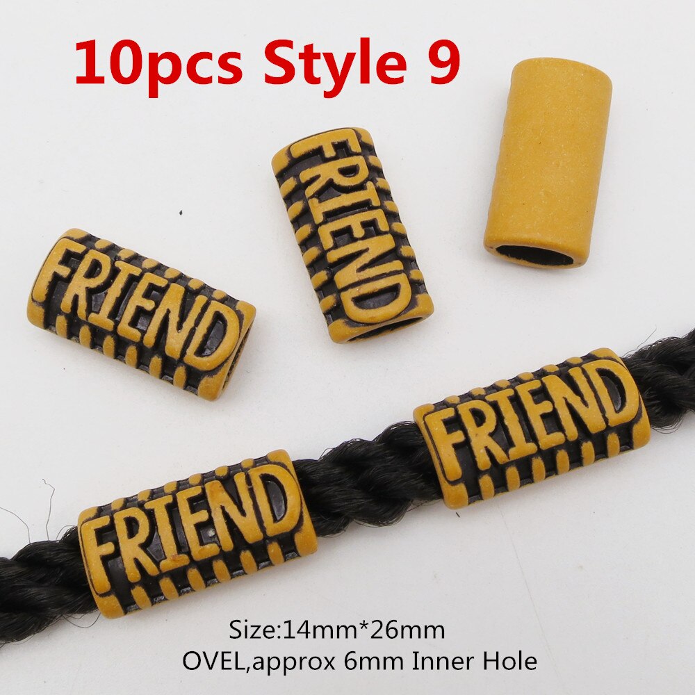 10 stk hår smykker flet ringe dekorationsvedhæng dreadlocks skæg perler ringe imiteret træ plastik perler tilbehør: 10 stk stil 9