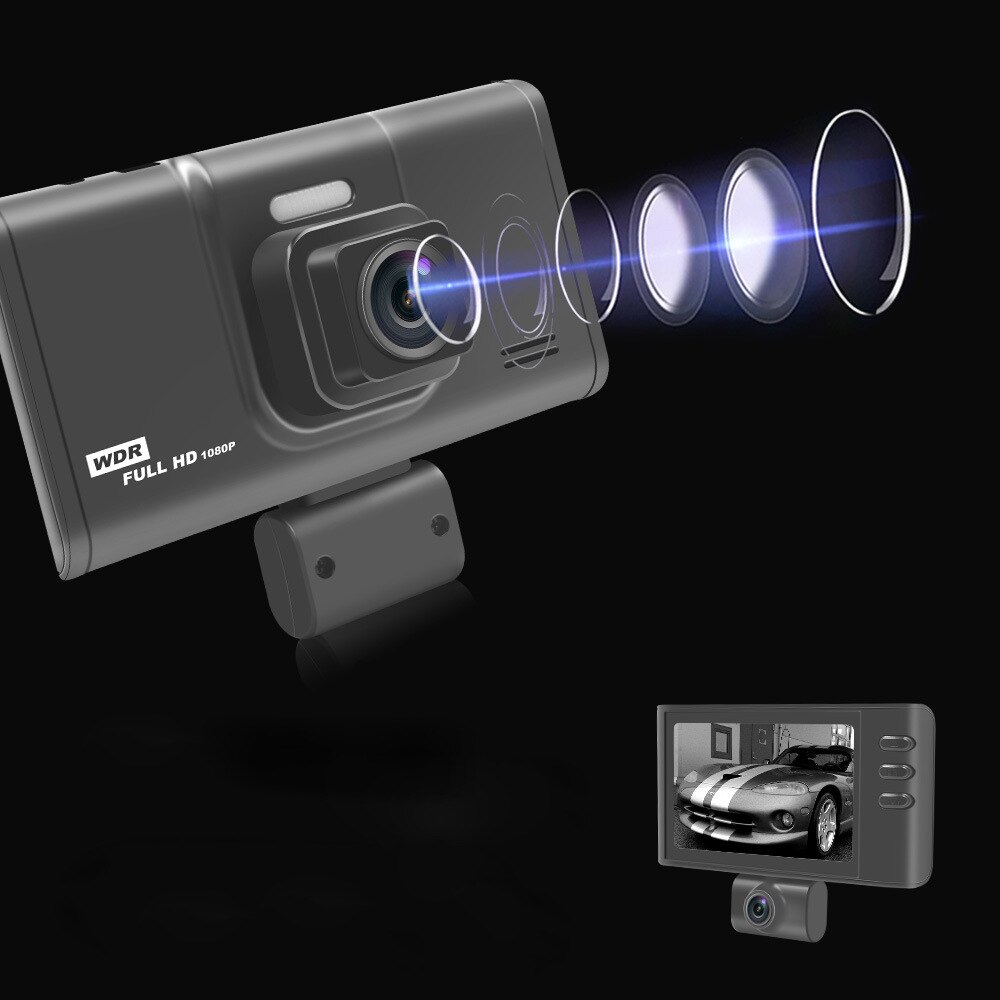 Visione notturna ad alta definizione a tre canali ELRRICH 2021, Video di retromarcia a tre canali tutto In un DVR Dash Cam per veicoli