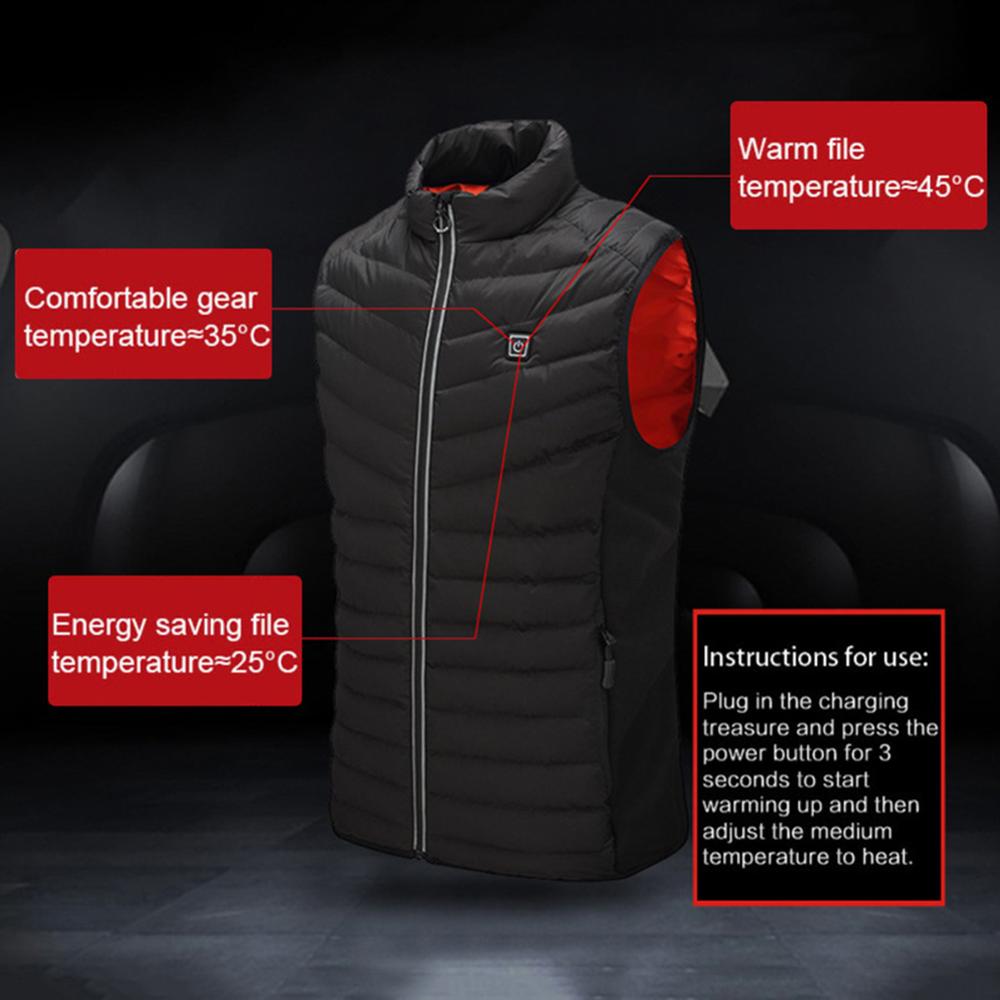 Hombres Mujeres al aire libre USB Chaleco de calefacción por infrarrojos chaqueta de talla grande esquí invierno almohadilla de calor cuerpo abrigo más cálido