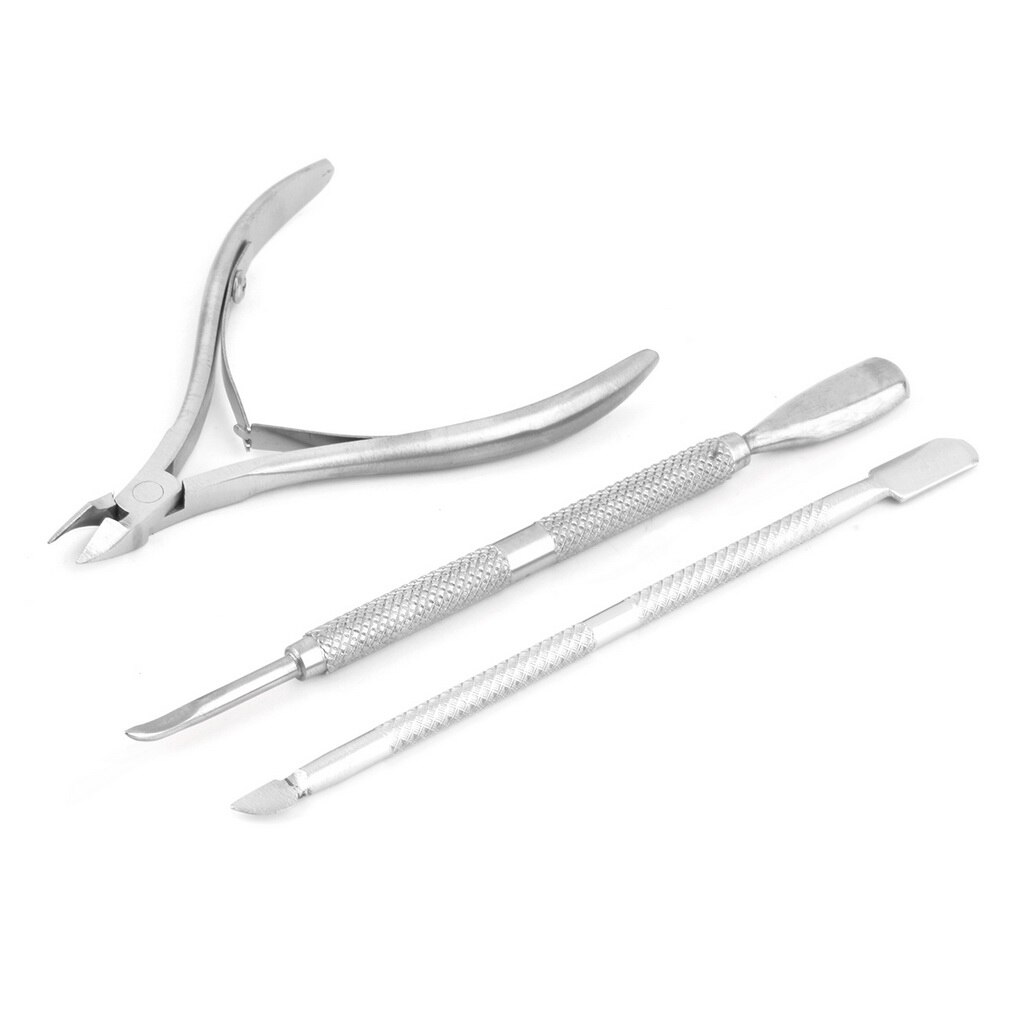 3 Stks/set Rvs Nail Cuticle Nipper Tool Spoon Pusher Remover Cutter Clipper Manicure Pedicure Schoonmaak Rasper Set