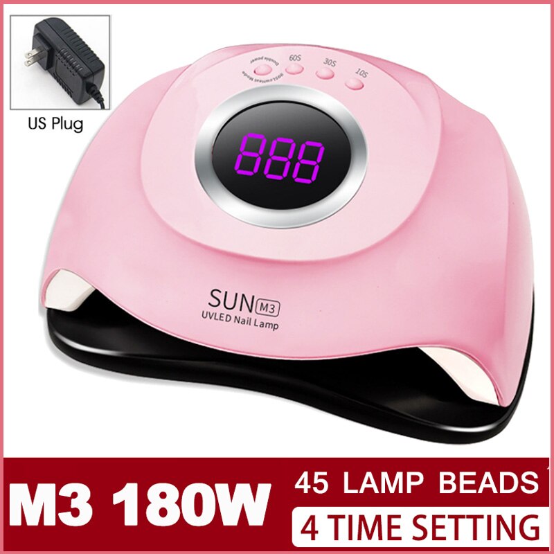 180W Zon M3 Nail Gel Droger Nail Lamp 45LED Uv Lamp Snel Droog Nagellak Drogen Lamp Roze/groen Professionele Manicure Lamp: US Plug-Pink180w