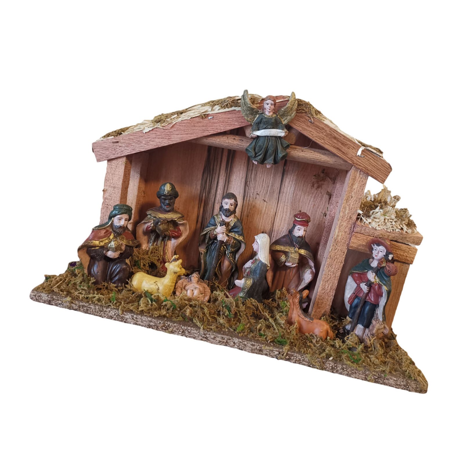 Statue Nativity Scene Set Baby Jesus Manger Christmas Nativity Ornament LED String Lights Resin Jesus Decoration