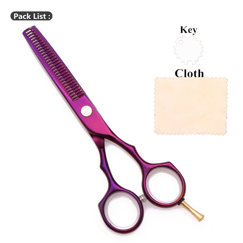 Frisør saks sæt 5.5 " rustfri gravering logo barber klippe saks tyndere saks hår saks lilla farve  c1104: C1104 zi t 5.5n