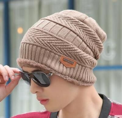 Casquette et écharpe de Ski en cuir | 2 pièces, chapeau et froid pour femmes et hommes, chapeau tricoté, Bonnet , Bonnet, bonnets: Hat khaki