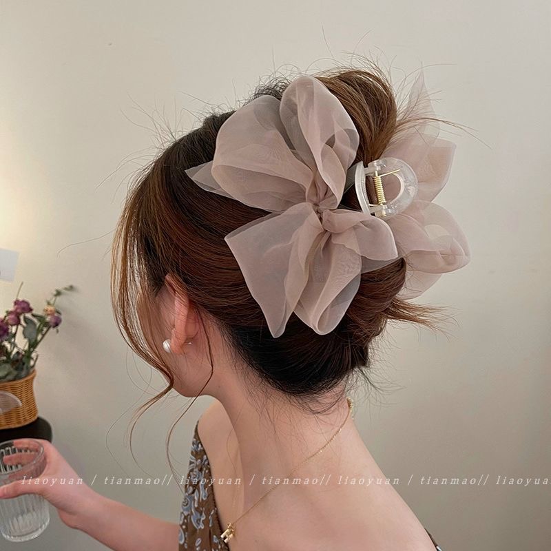Clip de agarre de lazo grande de tul de malla de Retro femenino hilo de red cola de caballo trenza garra Clip accesorios para el cabello tocado de