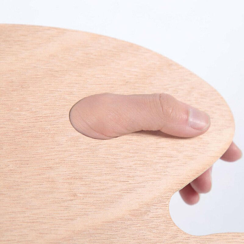 Paleta de pintura de madera lisa bandeja de paleta de dibujo ovalada con agujero para los estudiantes arte de madera suministros artesanías 20cm x 30cm