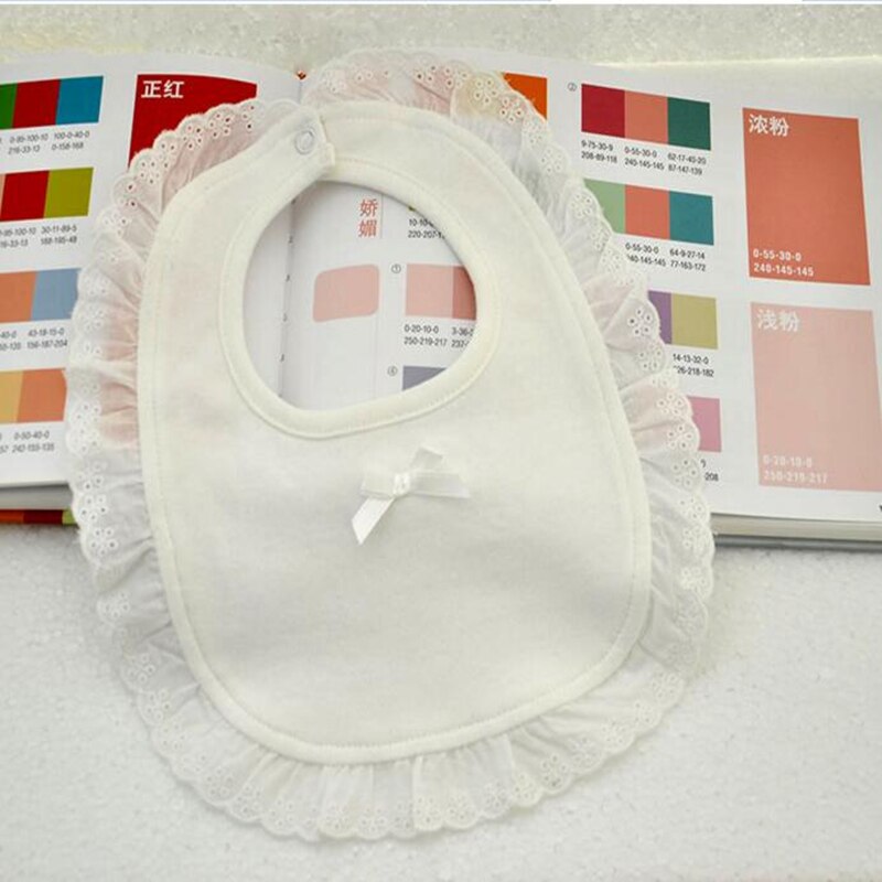 Pure White/Pink Water Absorption Double Layers Little Bowtie Embroidery Lace Cotton Bibs For Little Girls Clothing 5pcs/lot