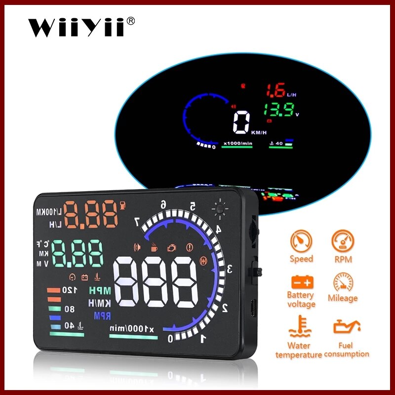 Wiiyii OBD2 Hud Auto Head Up Display 5.5 'A8 Led Voorruit Projector Obd Scanner Snelheid Brandstof Waarschuwing Alarm Data diagnostic Tool