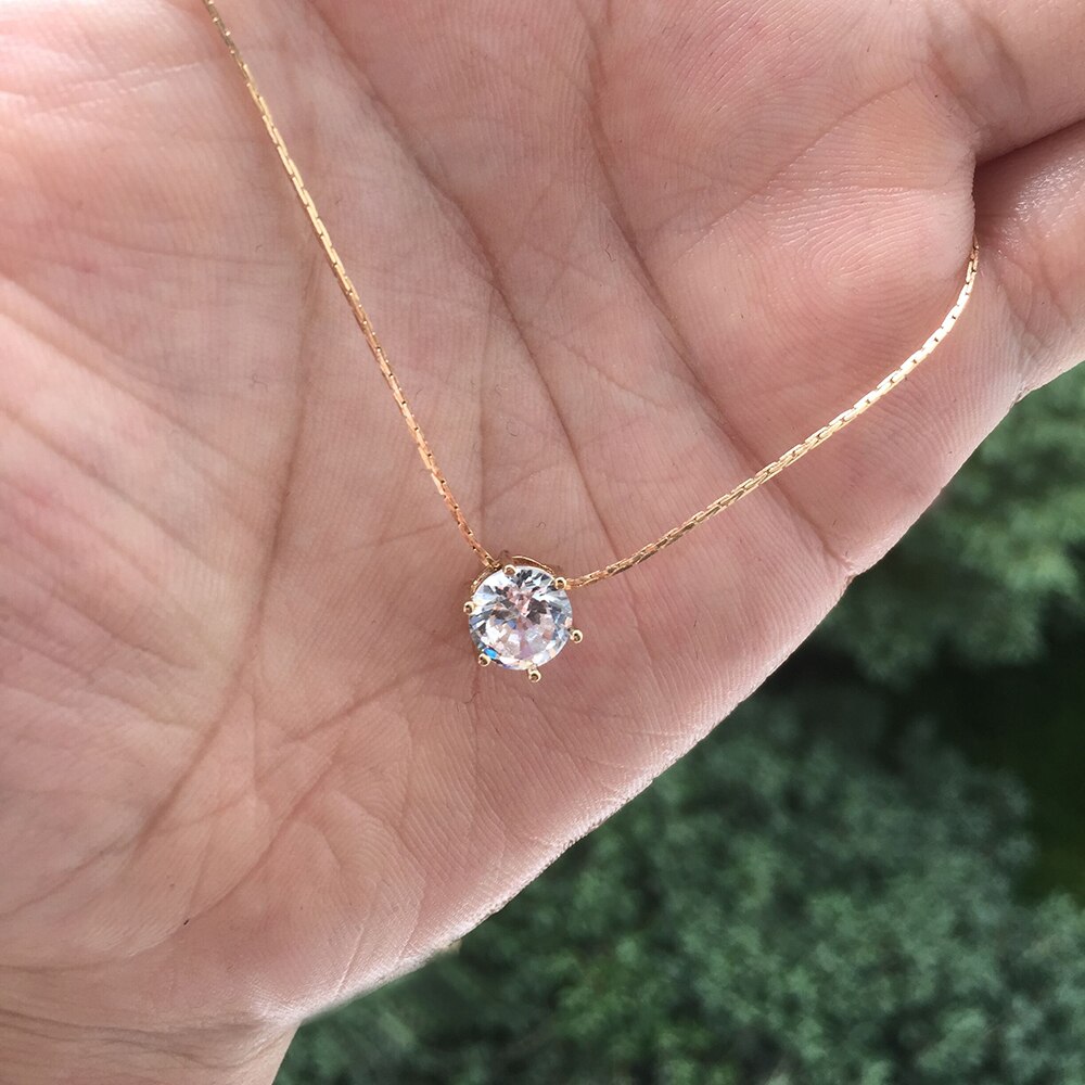 Collana semplice con ciondolo con strass in zircone di cristallo alla moda per le donne Fascino in oro bianco con catena a clavicola Collana da sposa: Rosso ruggine