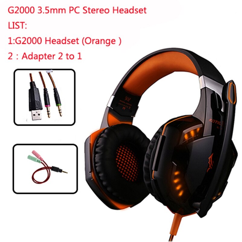 KOTION EACH G2000 Best Computer Stereo Gaming Headphones Deep Bass Game Headset Earphone With Mic LED Light For PS4 PC Gamer: Orange