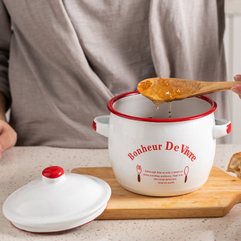 Enamel Stewpot Unbreakable Outdoor Travel Camping Bonfire Party Fishing Picnic Pot Stewpot Enamel Pasta Soup Bowl