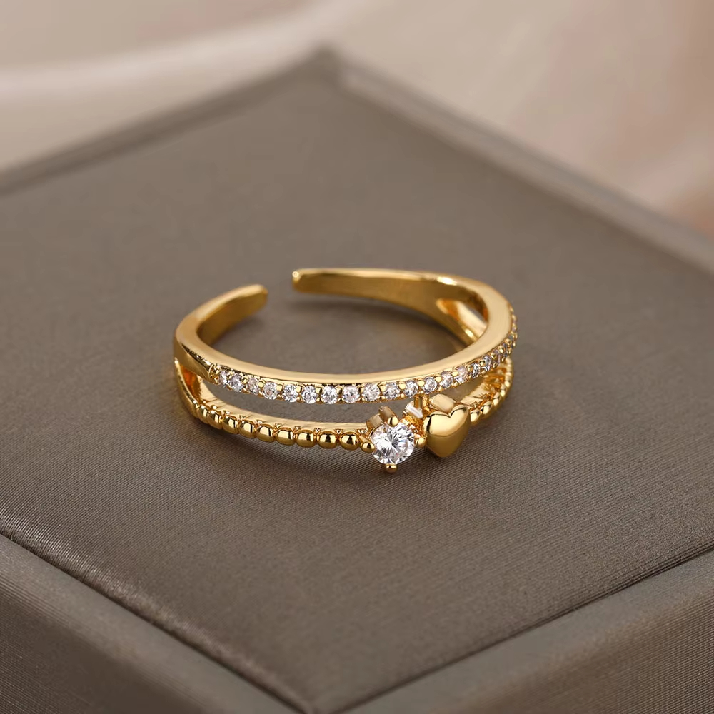 Anillos geométricos de circón de lujo para mujer, anillo abierto de acero inoxidable de Color dorado, joyería estética para de boda a la , para mujer: Color vino