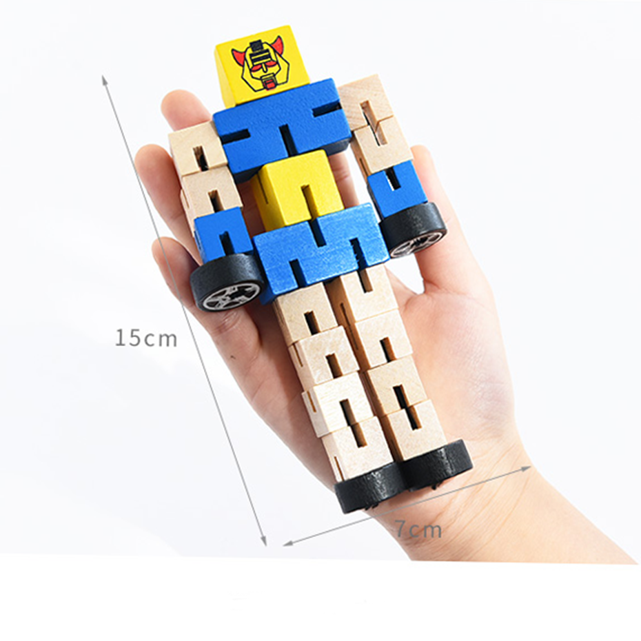 1pc Wooden Toys Wood Car Human Puzzle Shape-shifting Wood Robot Food Grade Materials DIY Crafts Accessories Nurse