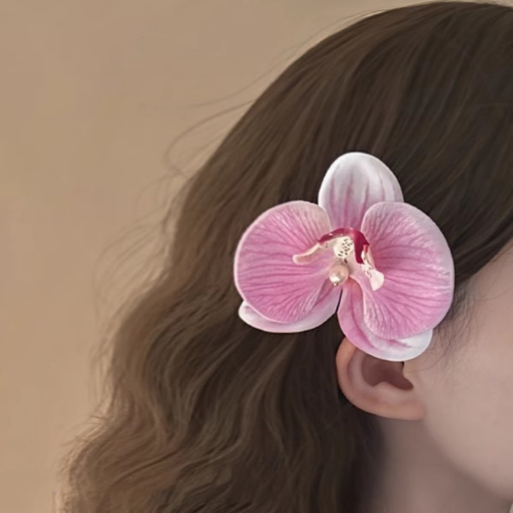 Grampos de cabelo de borboleta de flor de orquídea artificial para mulheres meninas phalaenopsis pérola bico de pato grampos de cabelo acessórios de cabelo