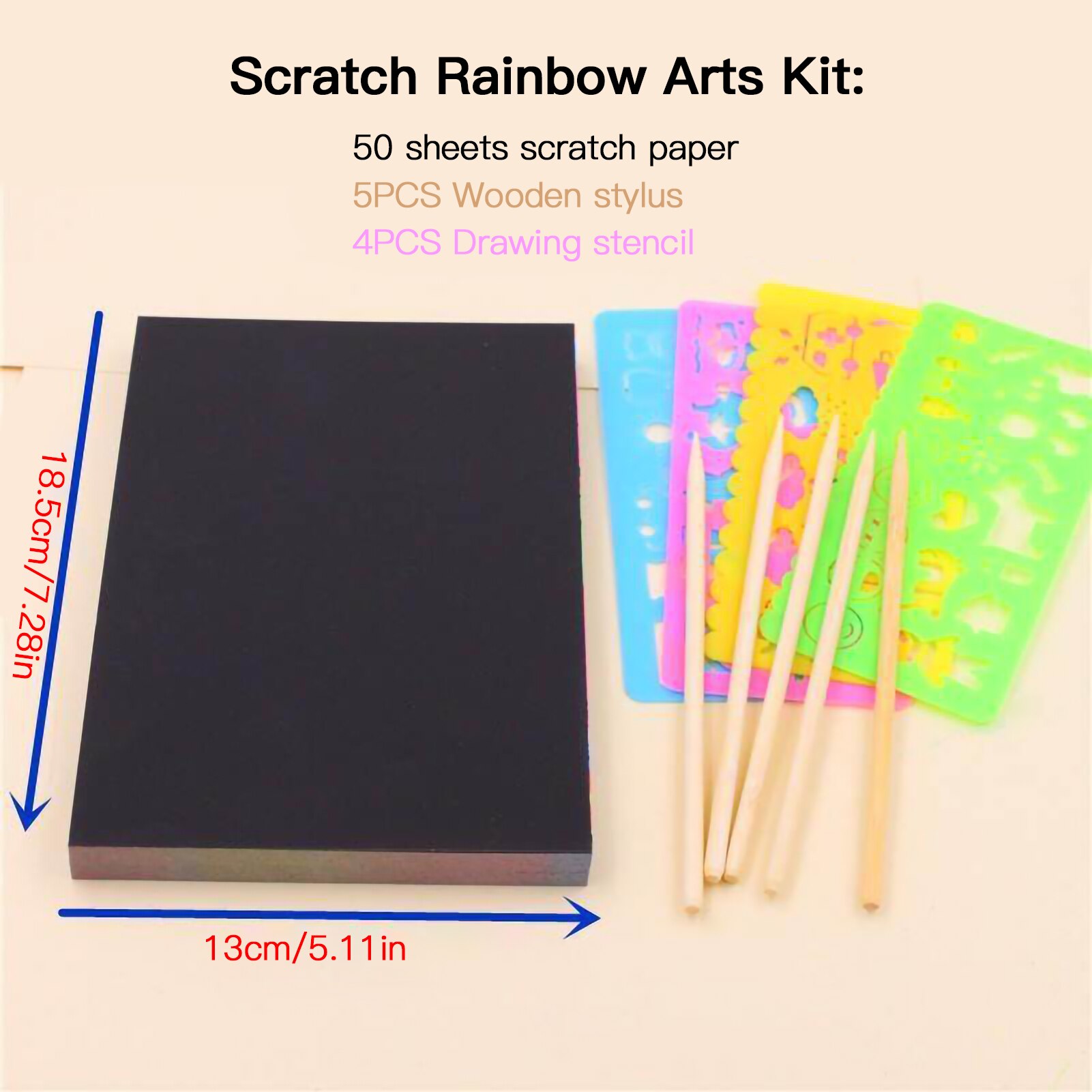 Scratch Papier Artset Rainbow Magic Scratch Papier 50 Stuks Zwarte Kras Het Off Ambachten Kits Boards 5 Houten Stylus 4 tekening Stencils