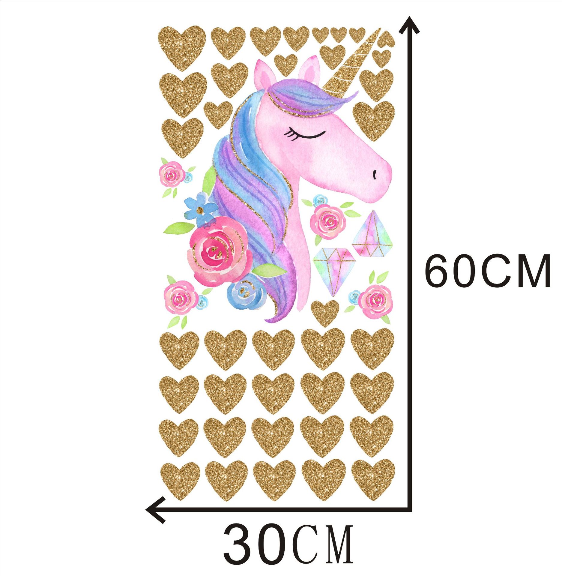 Diy Gouden Eenhoorn Muursticker Voor Kinderkamer Cartoon Decoratieve Sticker Ster Eenhoorn Sticker Verwijderbare Achtergrond Muur Decor: KSD8803-35x60CM