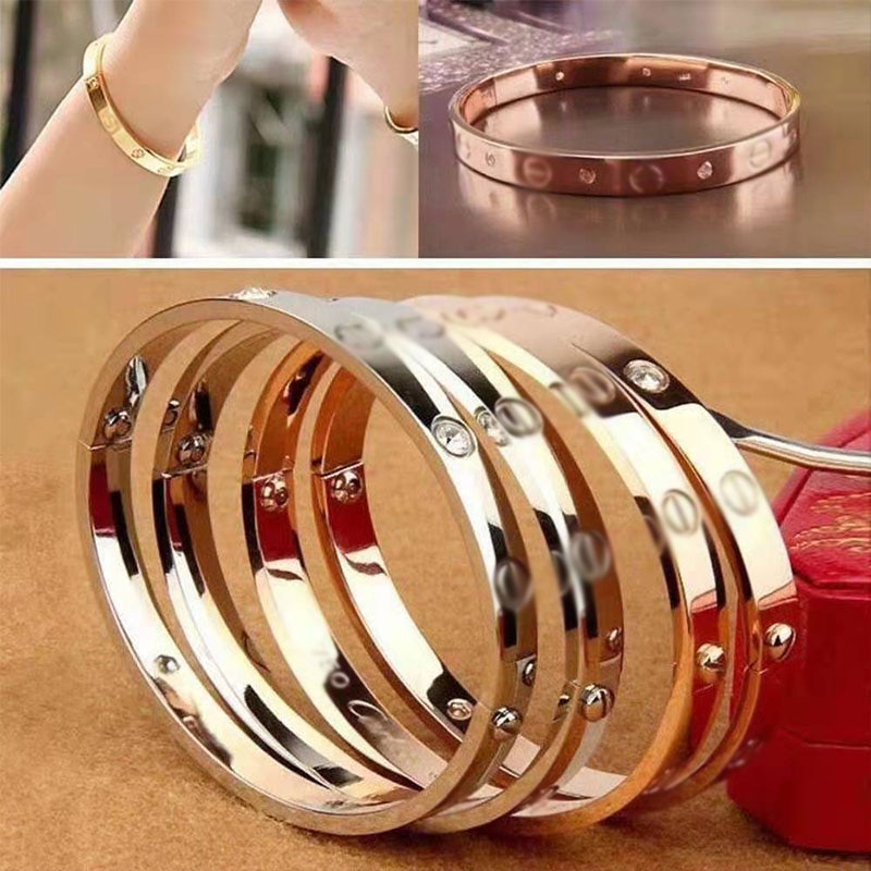 Lovers Bracelet Women Beautiful Bracelets Stainless Steel Golden Bangles Simple Zirconia Bangles Jewelry for Woman