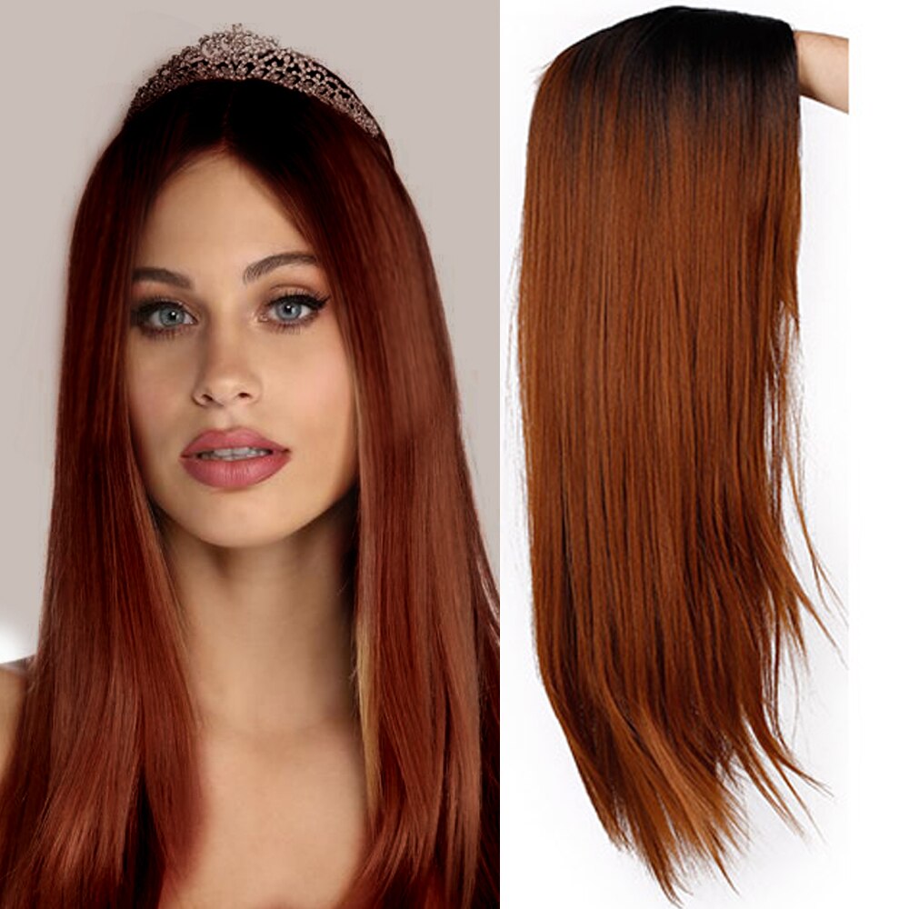 Stamped Glorious 26inches Synthetic Wig Straight Long Black Wig MiddlePart Heat Resistant Fiber Hair Wigs for women: dark brown