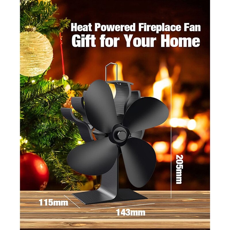 Heat Powered Wood Stove Fan - 4 Blade Fireplace Fan For Silent Heat Circulation