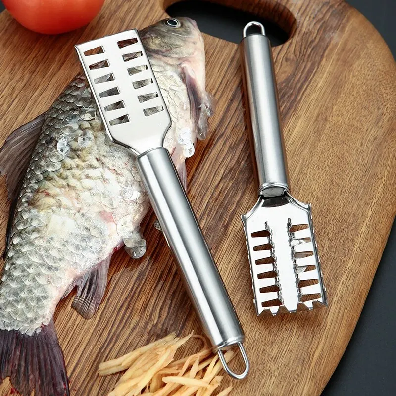 1pc stk. fiskeskjellkniv i rustfritt stål, skjellskrape, sagtannskraping, utbening, filetering, kutt, skrape, grave, gapkniv