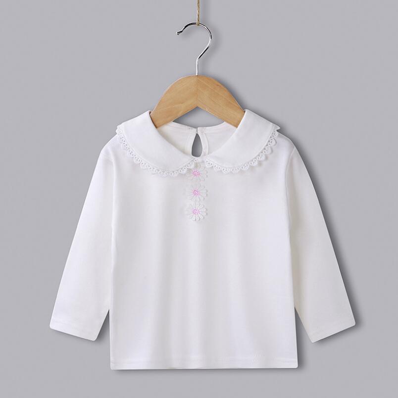 T-Shirt à manches longues pour filles, blanc, en coton, motif floral, pour enfants, JW7918