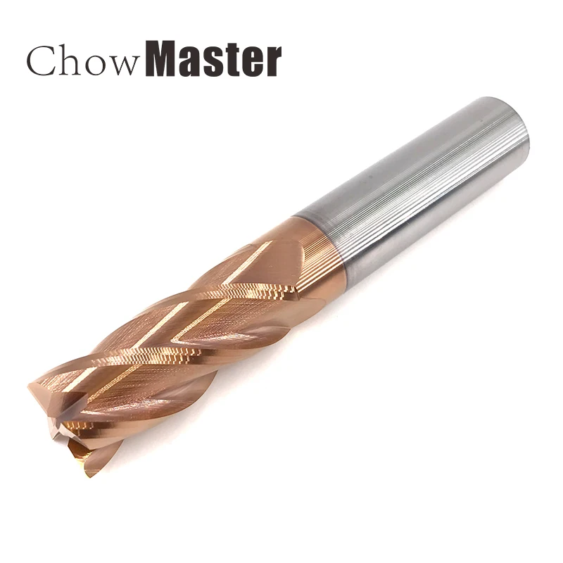 Fresa de acero de tungsteno HRC 55, fresa de extremo con revestimiento de cuatro hojas, herramienta CNC de fresado de fondo plano
