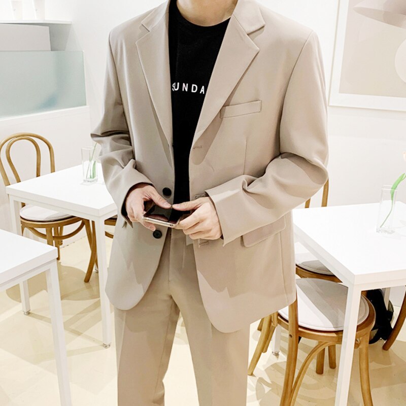 IEFB-abrigo de estilo coreano para hombre, traje negro holgado de un solo pecho, color caqui, ropa informal para Primavera de 2022, 9Y6366