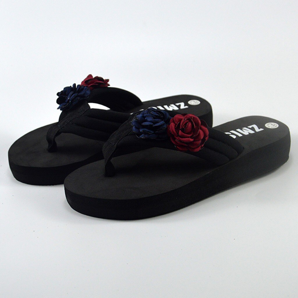 Flowers Women Flip Flops Wedges Platform Sandals Women Non-slip Open Toe Summer Slippers Shoes F2