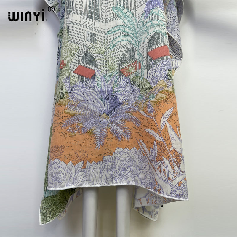 Midden-oosten 2022 Winyi Winter Vrouwen Afdrukken Elegante Boho Kleding Badpak Kaftan Party Lange Jurk