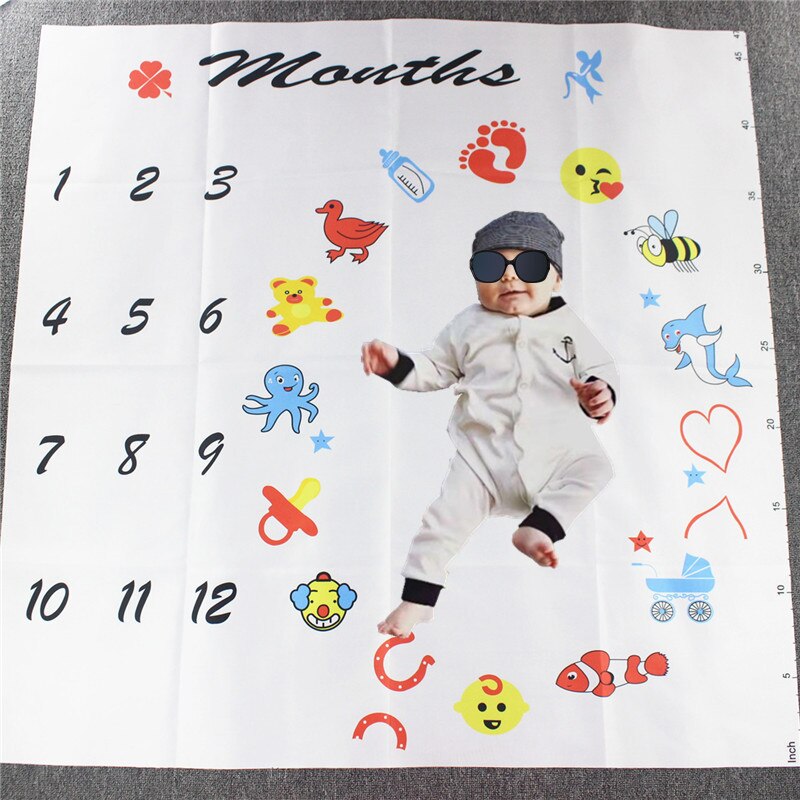 Cartoon Pasgeboren Baby Milestone Maandelijkse Achtergrond Dekens Foto Props Volledige Maand Achtergrond Doek Jongen Meisje Foto Accessoires