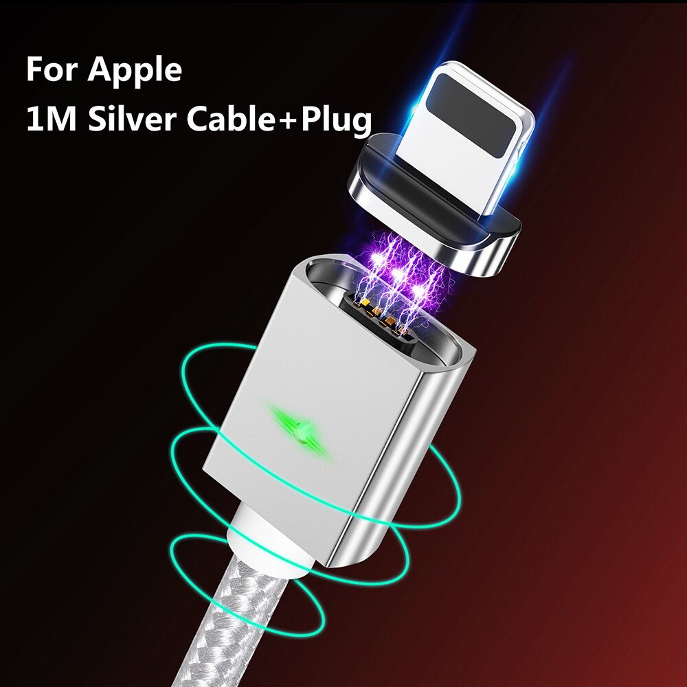 Zrse 3a magnetische kabel voor iphone samsung snel opladen micro usb-kabel type c kabels voor huawei oneplus xiaomi redmi note 7 k20: Zilver voor appel