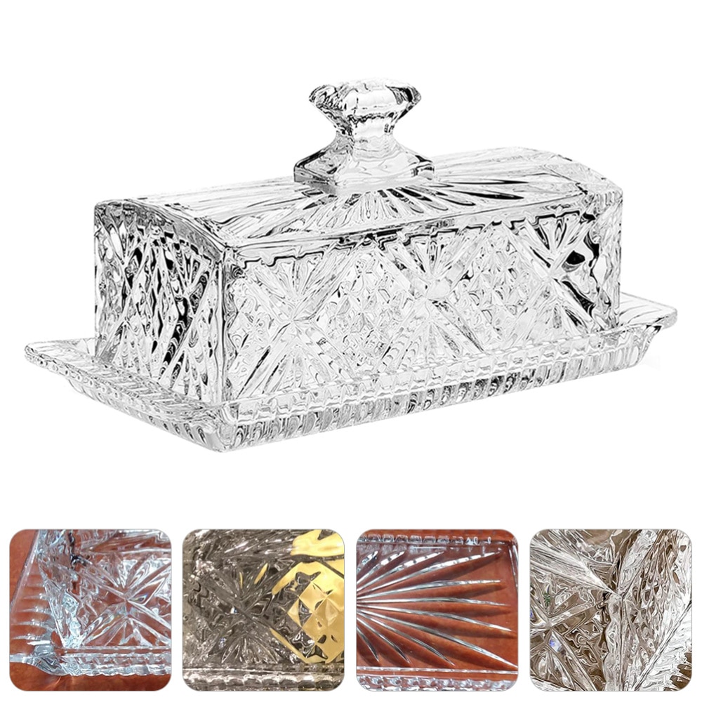 1pc Butter Plate with Lid Glass Butter Dish Box Container Clear Gorgeous Butter Container Food Container for Hotel