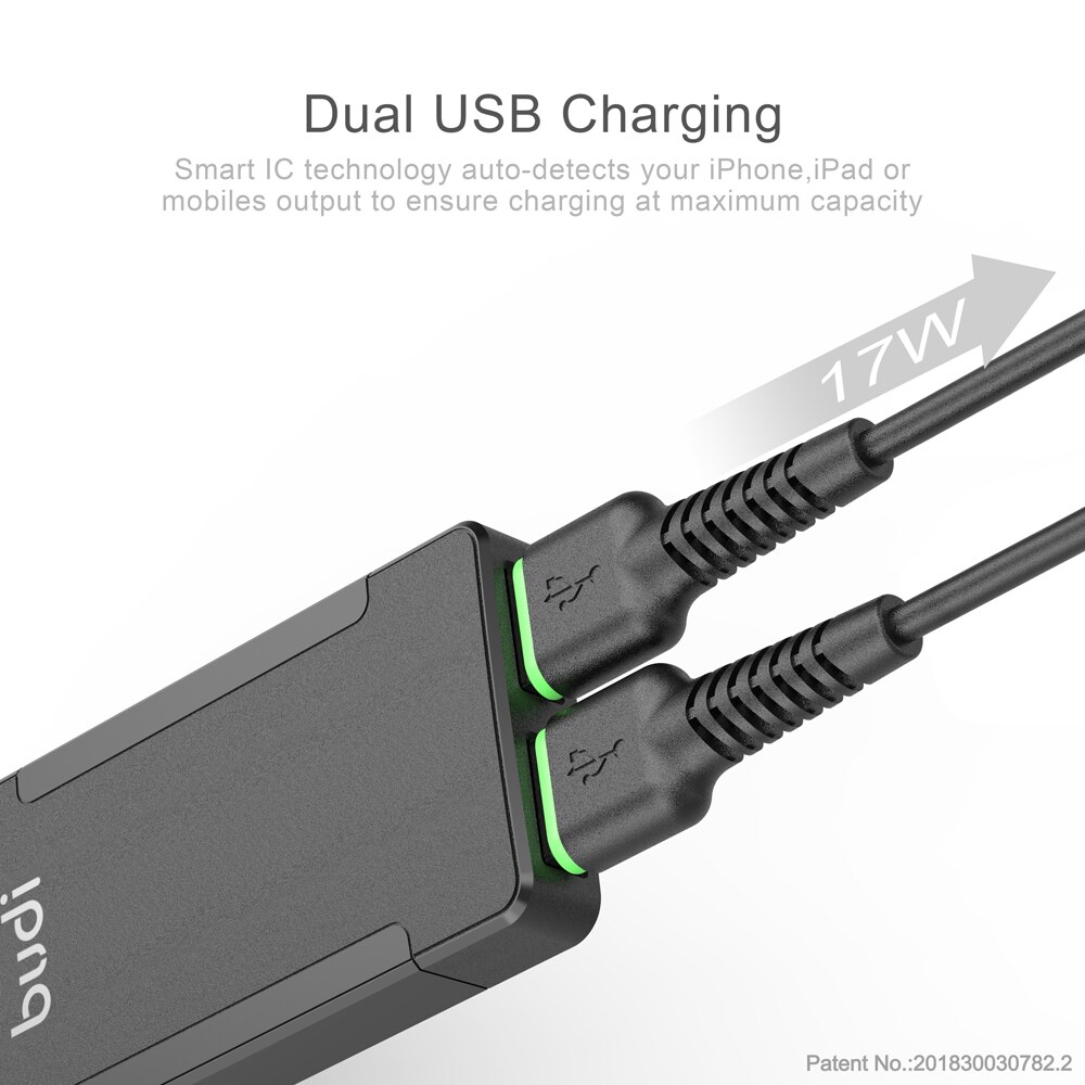 Budi Charger Usb Fast Charger Twee Usb-uitgang Poorten Voor Iphone 12 Samsung S10 Xiaomi Oplader Draagbare Inklapbare Quick Lading