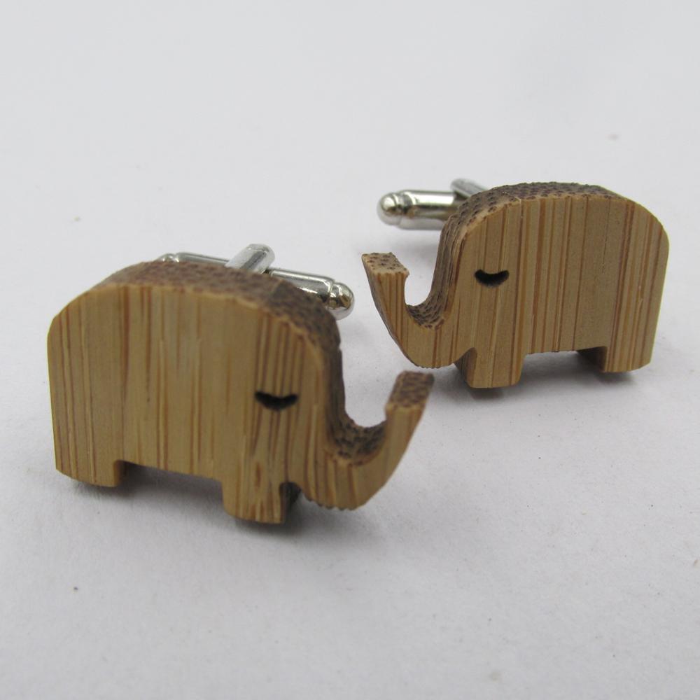 Gemelos de madera a la con estilo para hombre, elefante con hoja de ardilla, accesorio para hombre, de negocios para boda para él: Elephant