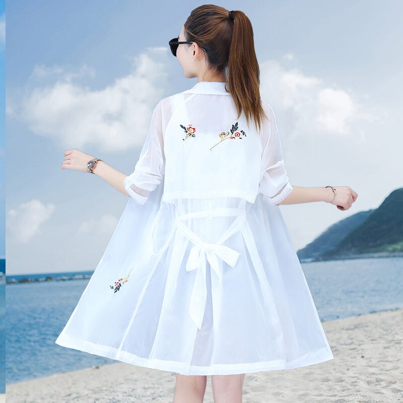 Summer Sun Protection Clothing Women's Jacket Long Korean Loose Embroidered Windbreaker Shirt Female Thin Coat K558