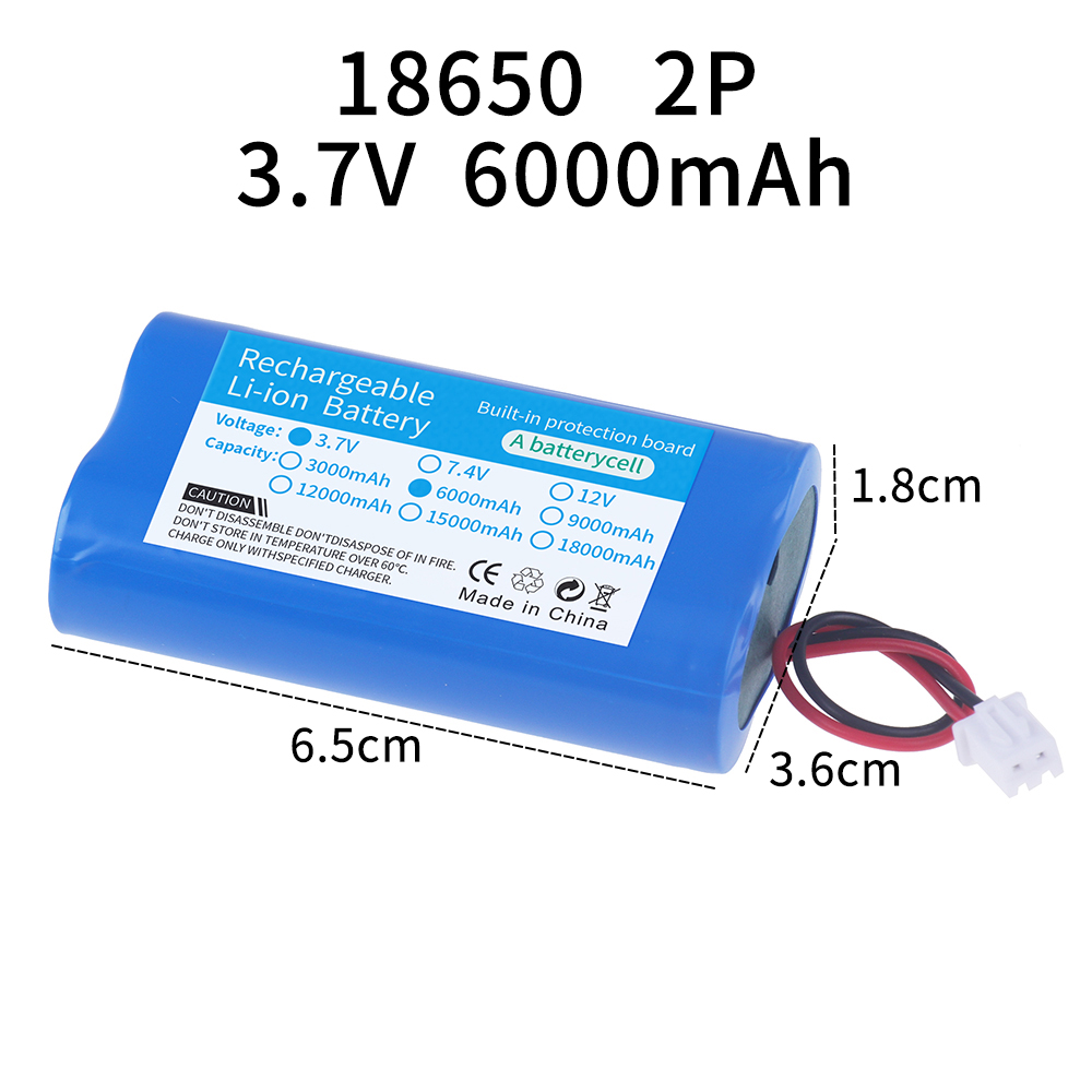 Lithium Batterij 3.7V 18650 Met XH2.54-2P Stekker 6000/9000/12000Mah Oplaadbare Batterij Voor Vissen Led Licht Bluetooth Speaker: GRIJS