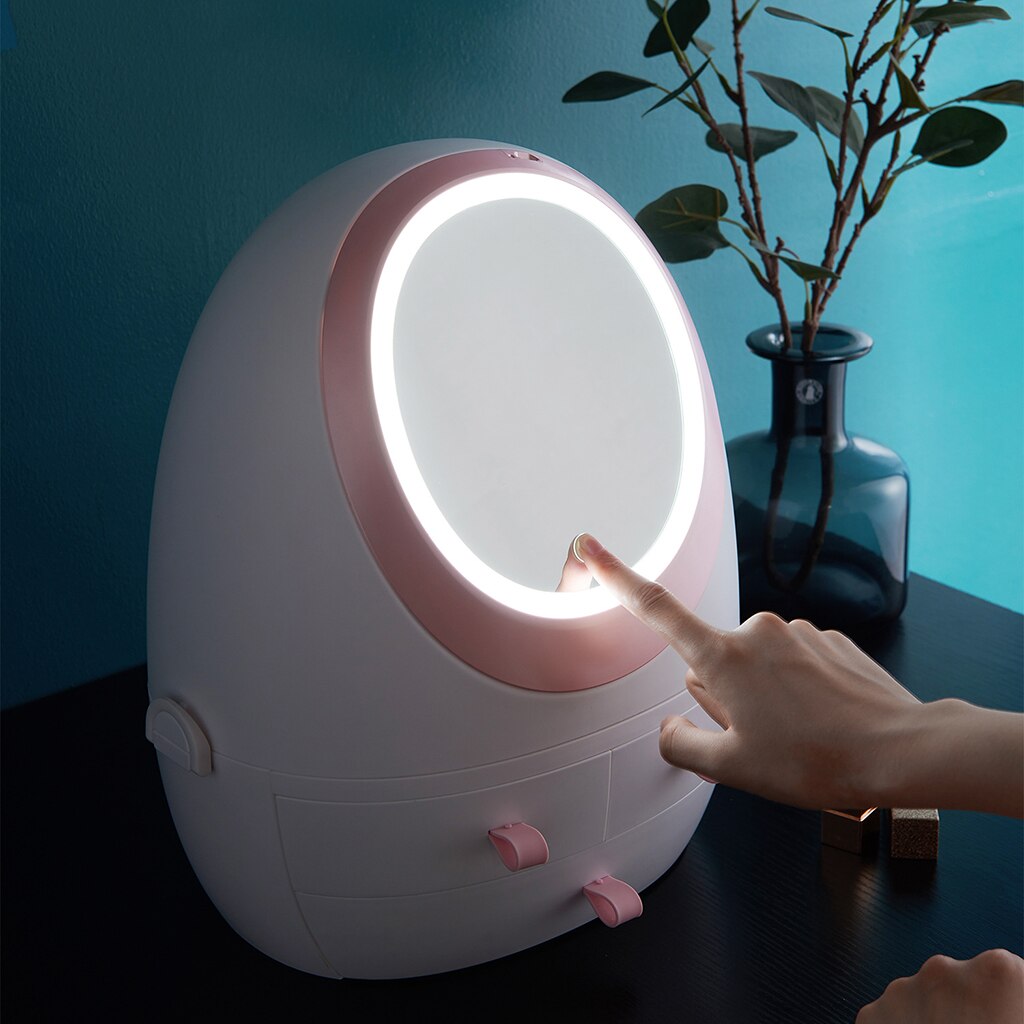 Makeup Mirrors Makeup Cosmetic Storage Case Box Organizers LED Mirror with Makeup Organizer for Dressing Table: Led mirror