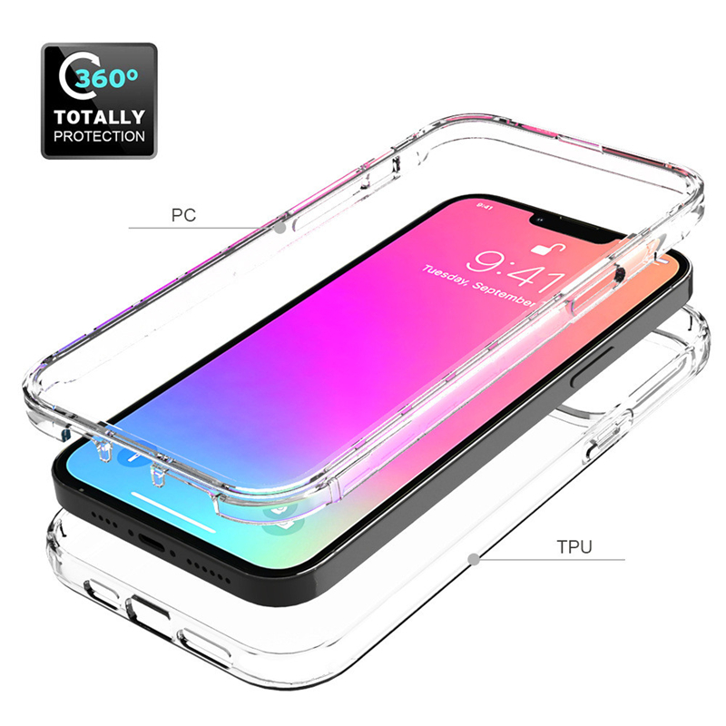Full Body Double Clear Phone Case For iPhone 16 15 12 13 14 Pro Max 11 XR XS X 7 8 Plus Front Soft Silicone Hard PC Back Cover