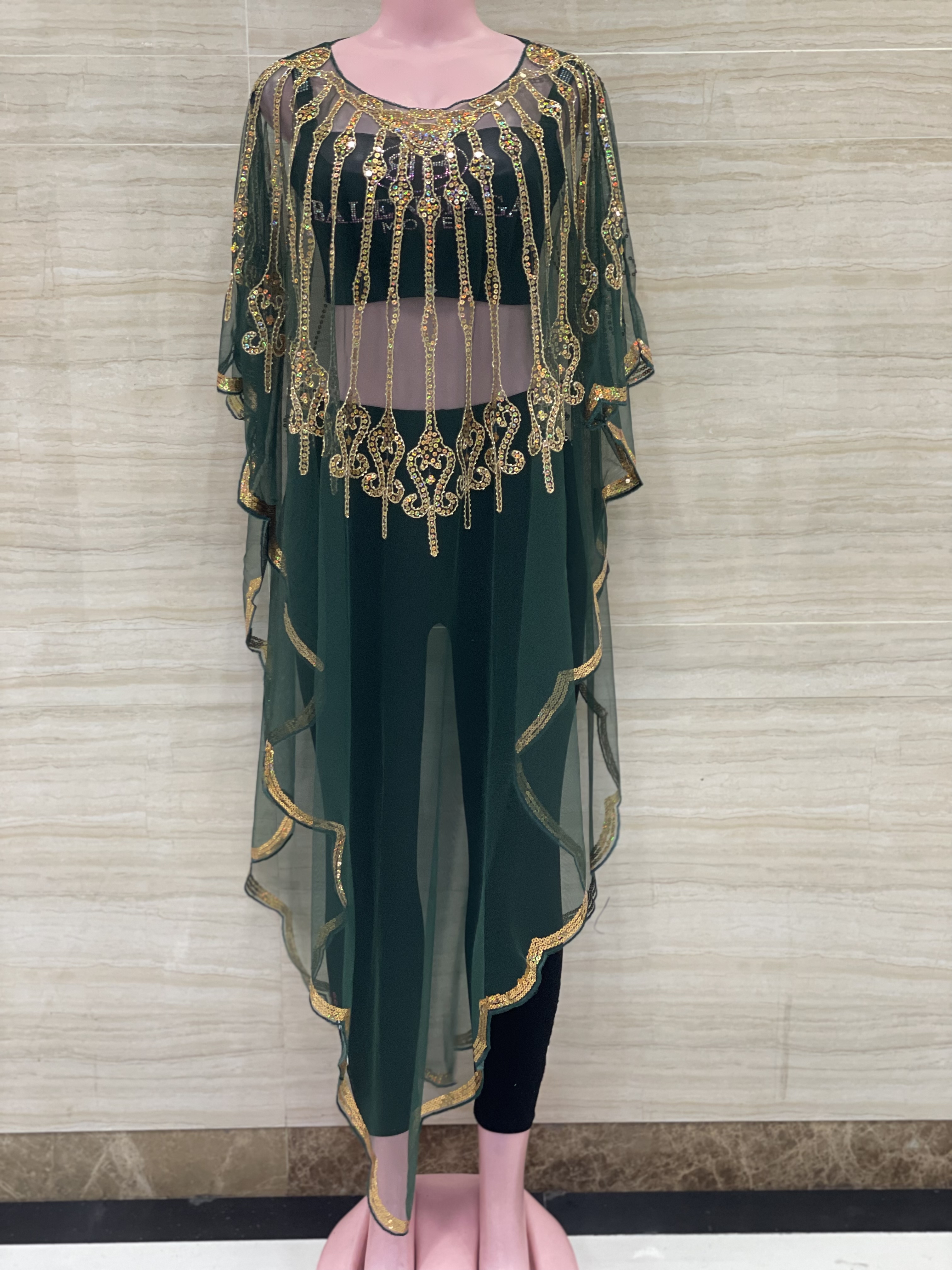 Vestido de cardigã de lantejoulas em gaze feminina, roupas de festa, entrega gratuita, vermelho, verde, azul, preto, moda, novo: Verde