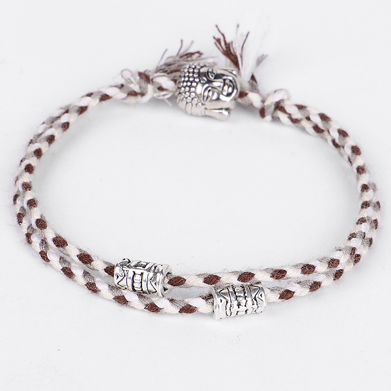 Pulseras y brazaletes de hilo de amuleto tejido con cabeza de Buda tibetana para mujeres y hombres, pulsera de amistad con dije de Buda de cuerda hecha a mano,: Estampado en caliente