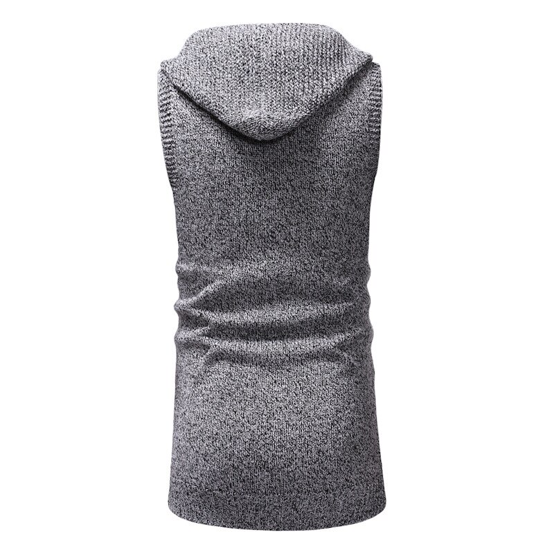 Men's Cotton Hooded Vest Solid Slim Fit Sleeveless Autumn Spring Warm Long Clothes Knitted Wool Sweaters Casual Male Jackets