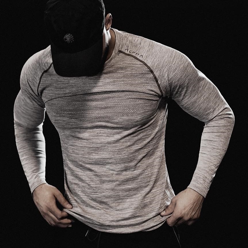 Efterår herre fitness sport langærmet t-shirt herre sports løb træning t-shirt fitness tøj herre t shirts