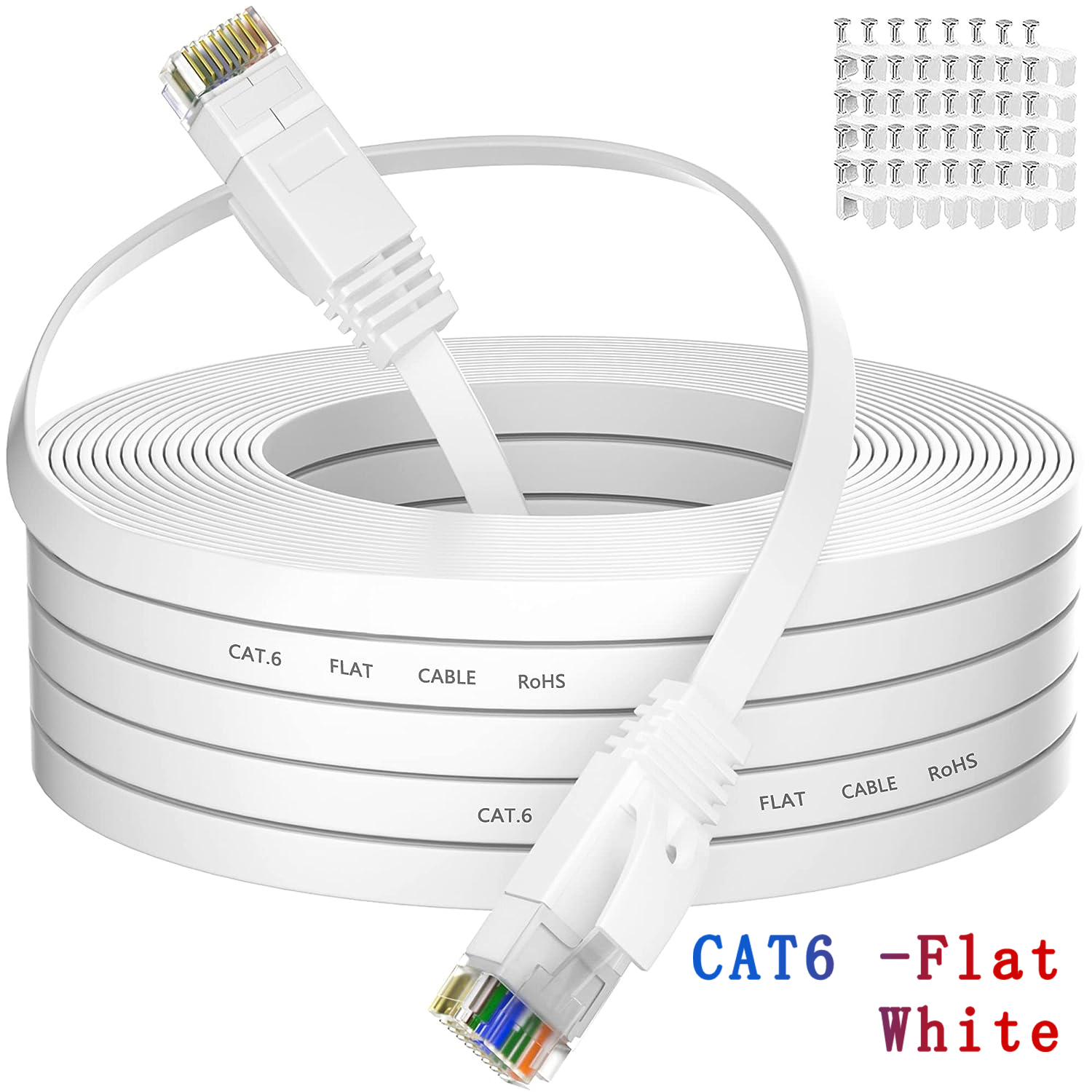 Cable Ethernet HENGSUR CAT6 5M 10M 20M 30M Cable plano de red de Internet RJ45 Cable de conexión LAN para enrutador Modem Cable Ethernet Cat6: Marfíl / 30 m