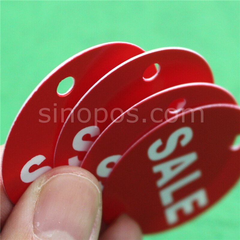 Round PVC Tags, reusable plastic discount price tag shoes hangtag kid dress clothes bag label promo sign card string ticket